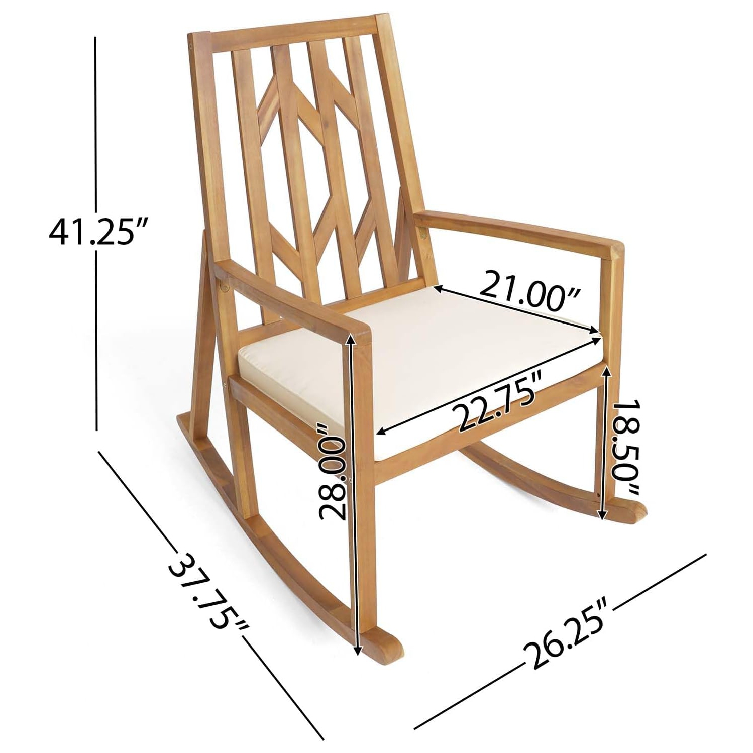 Chaise berçante en acacia, chaise berçante en bois avec coussin, chaise berçante pour porche, jardin, terrasse, balcon, piscine, à l'intérieur