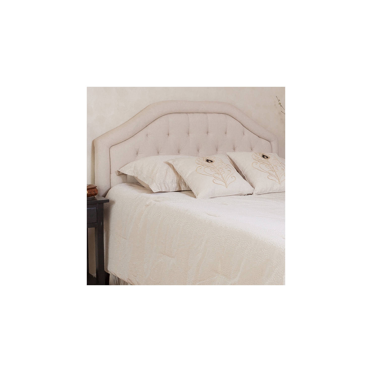 Tête de lit rembourrée pour lit double/grand lit, capitonnage en losange, structure arquée, assemblage facile, beige