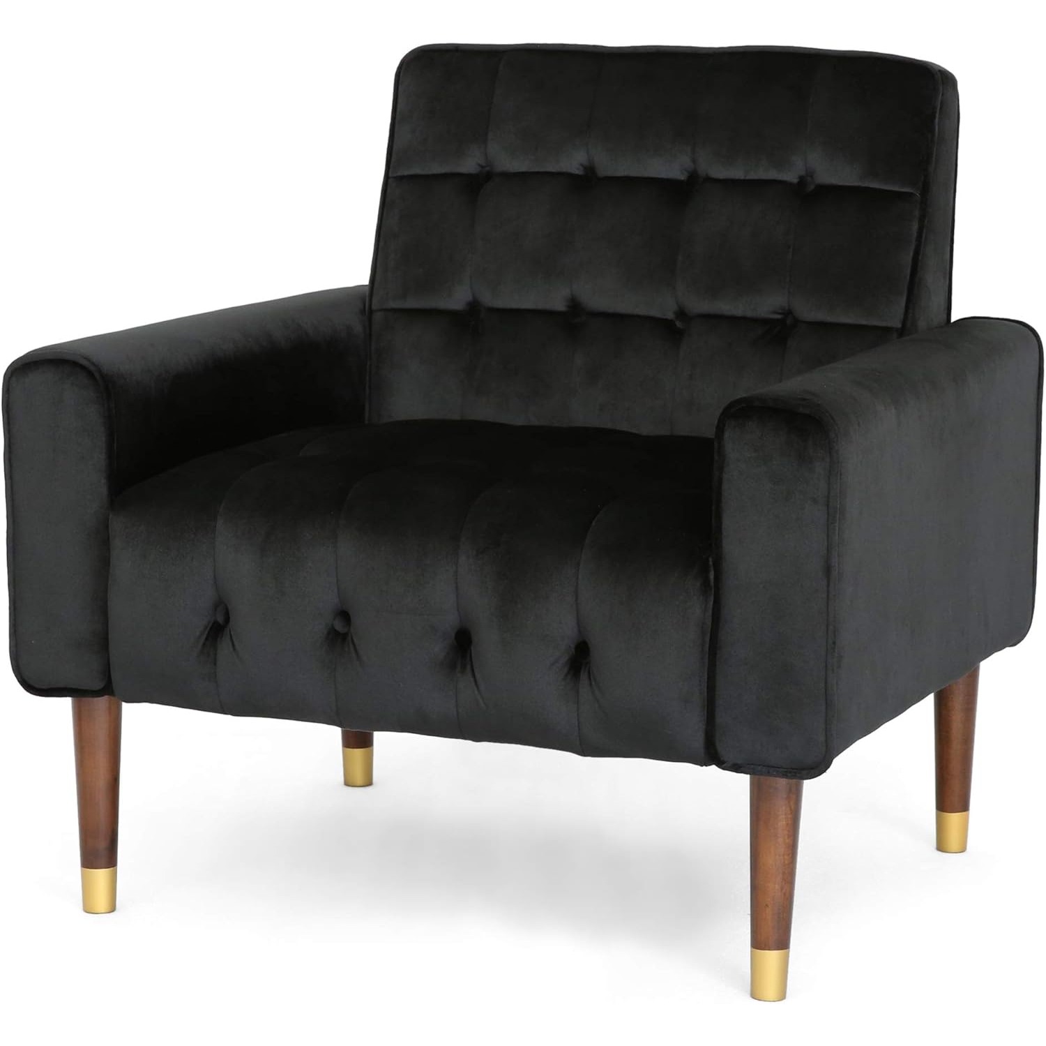 Fauteuil en velours, glam moderne, capitonné, coutures gaufrées, noir