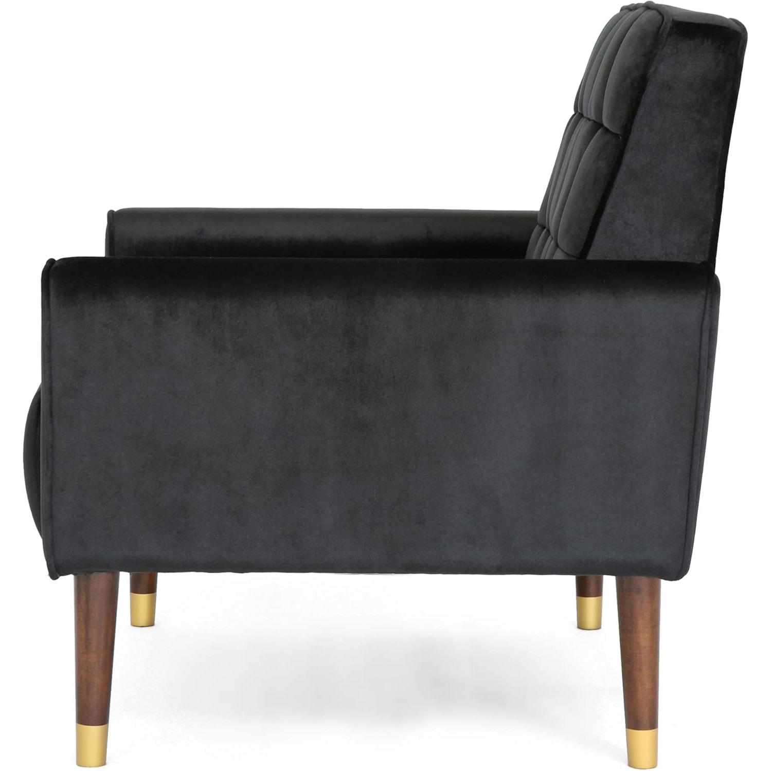 Fauteuil en velours, glam moderne, capitonné, coutures gaufrées, noir
