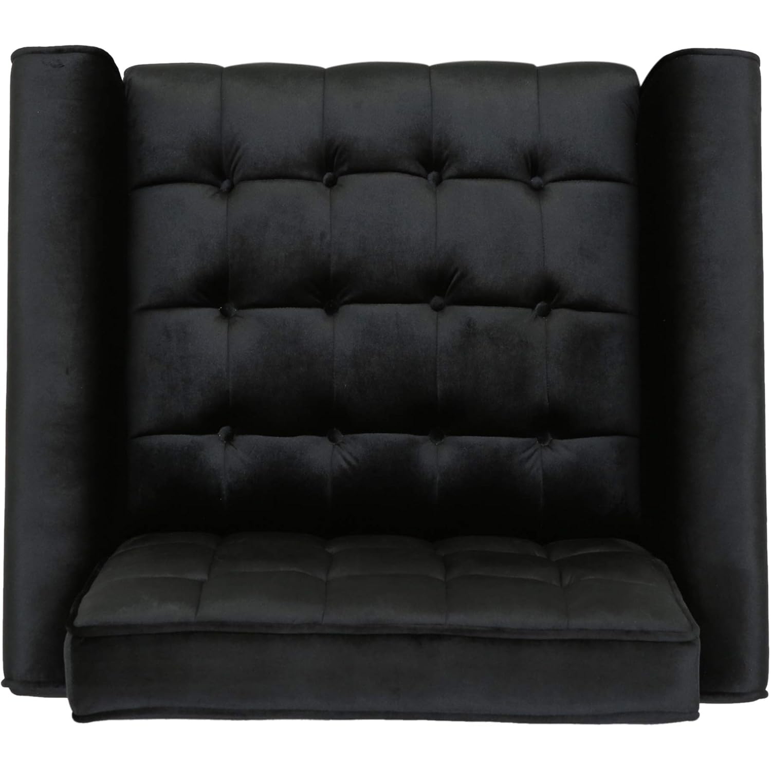 Fauteuil en velours, glam moderne, capitonné, coutures gaufrées, noir