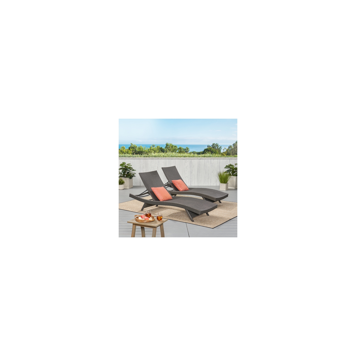 79'' Outdoor Wicker Reclining Lounge Chair Long Reclining Chaise Lounge Set Patio Rattan Double Chaise Lounge Lawn Sunbathing Chairs Beach Pool
