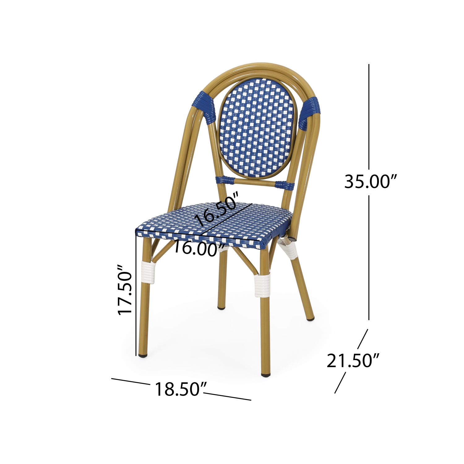Chaise de jardin bistro empilable, marine, blanc et brun, collection Outdoor, 2 pièces