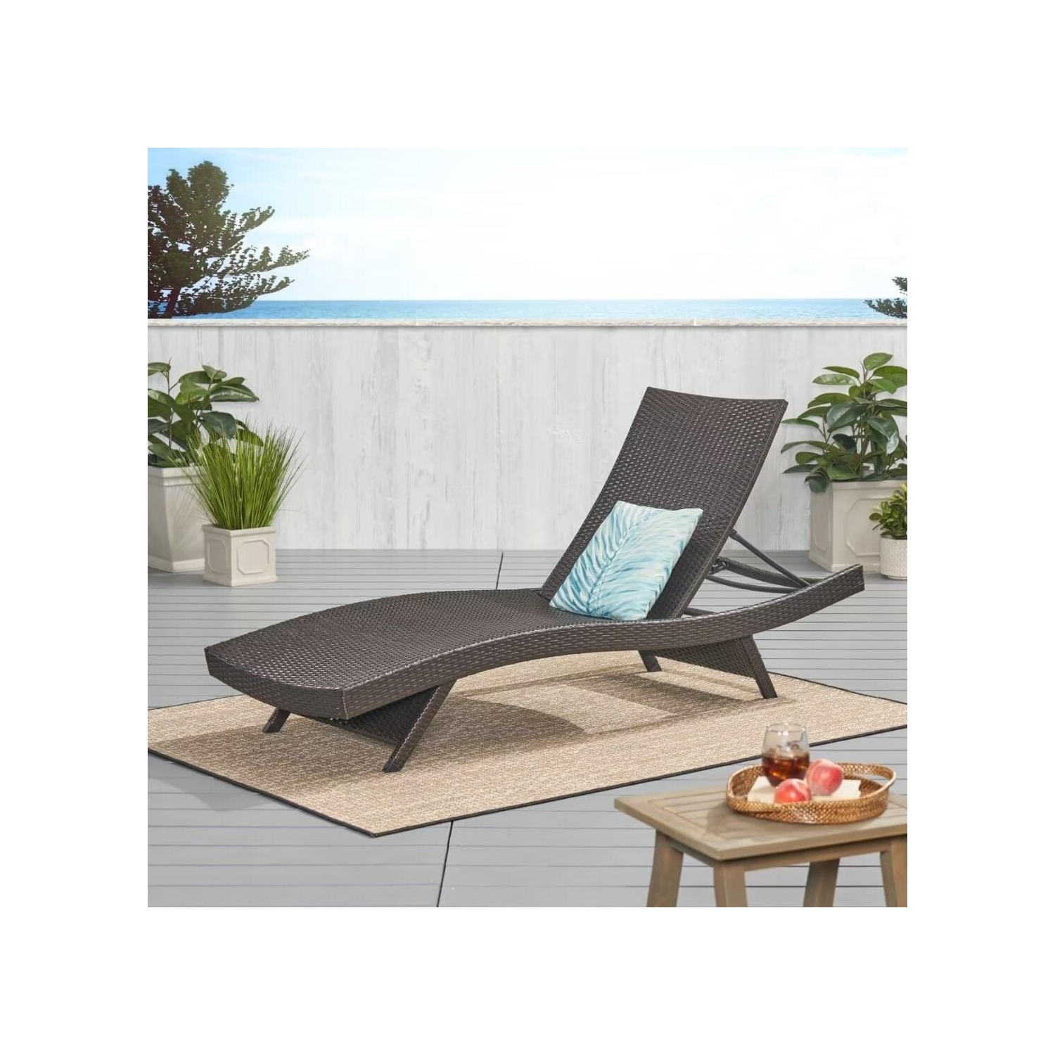 Osier de patio extérieur en PE Aucun assemblage requis 79&nbsp;po lx 27,5&nbsp;po, brun 15&nbsp;h, fauteuil inclinable contemporain en osier de