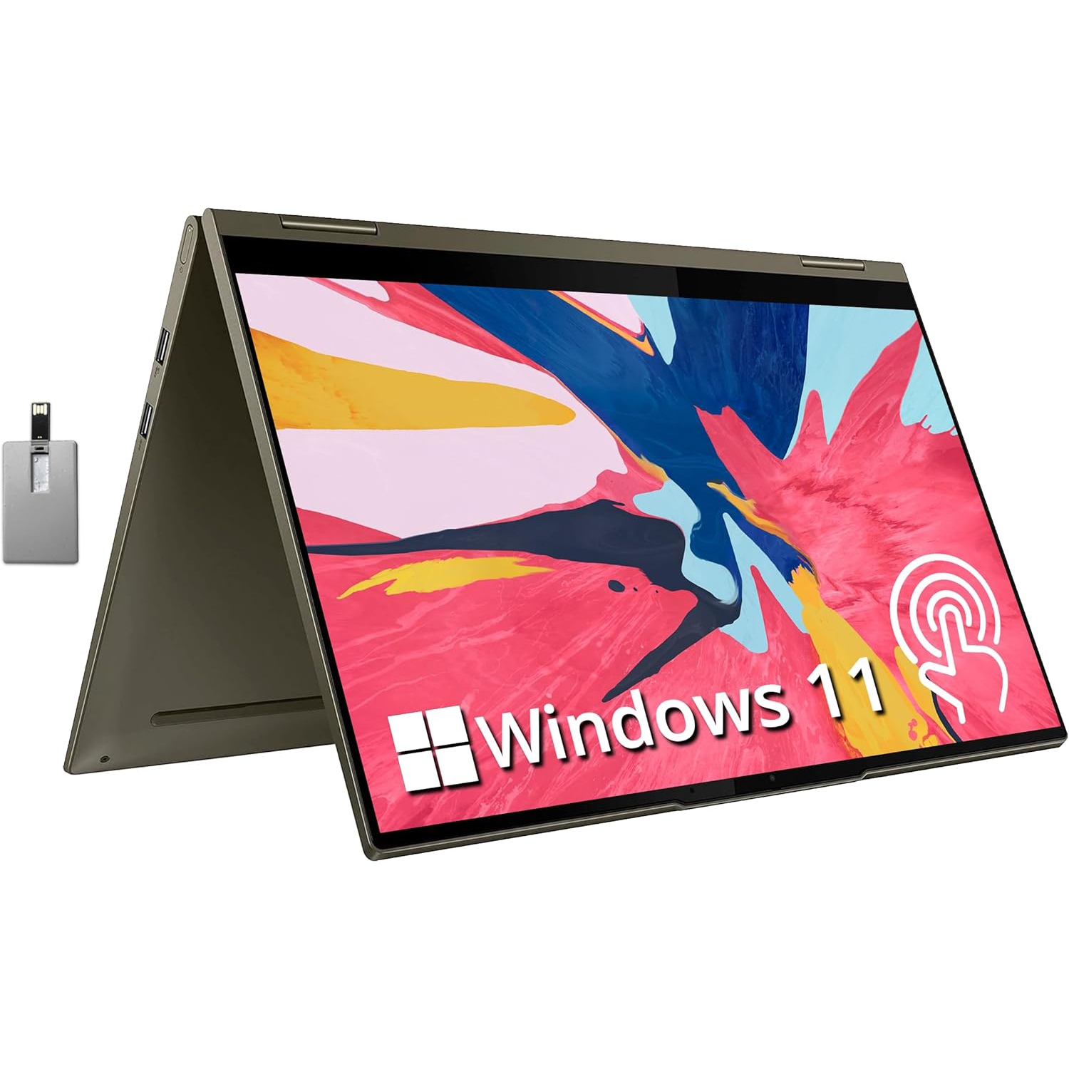 Lenovo Yoga 7i 2-in-1 360° 15.6" Touch Screen Laptop, Intel Evo Platform Core i7 1165G7, 512GB PCIe SSD, 12GB RAM, Backlit Keyboard, Win 11, Dark Moss, 32GB USB Card