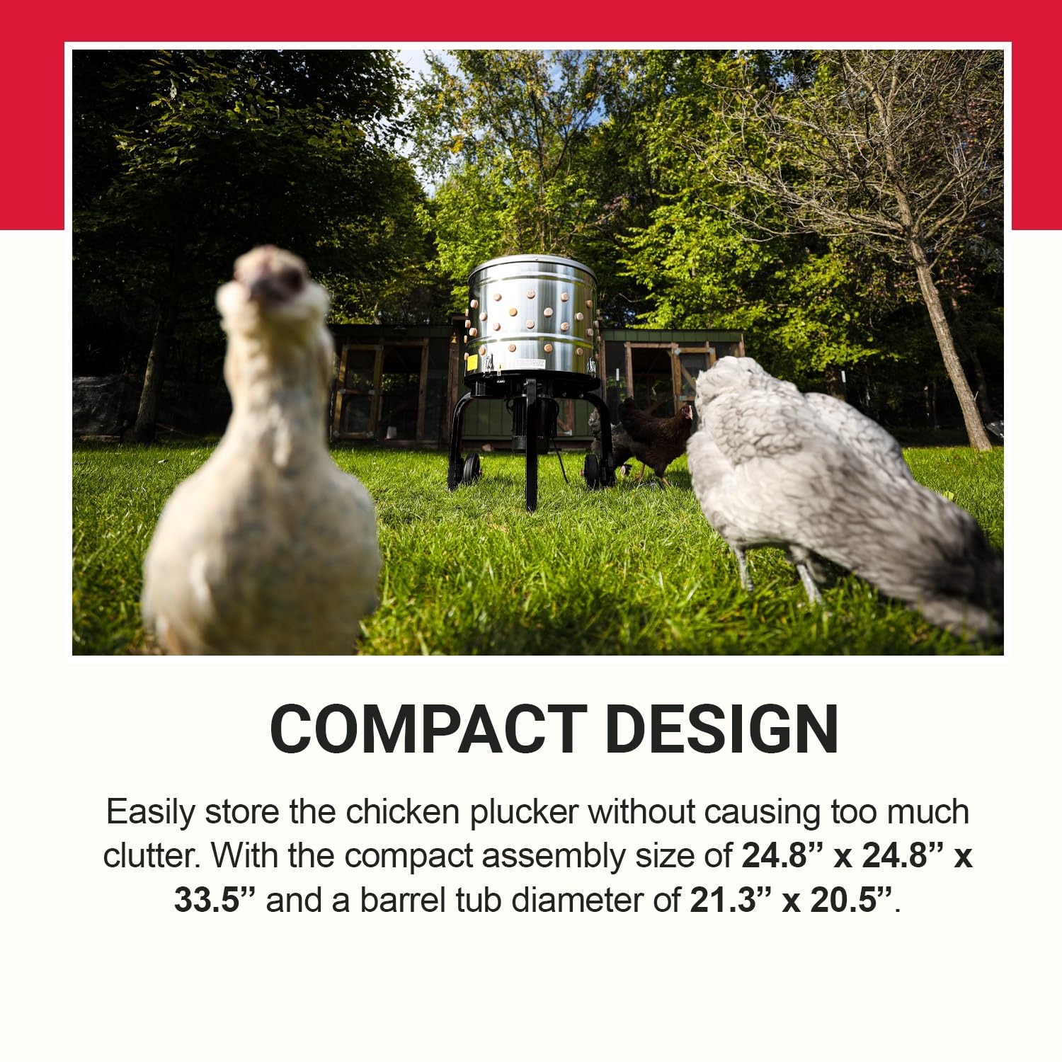 Kitchener Chicken Plucker De-Feather Remover Poultry and Fowl Food Processor Electric Stainless Steel Heavy Duty 1HP 120VAC 280RPM GFCI Connector 92