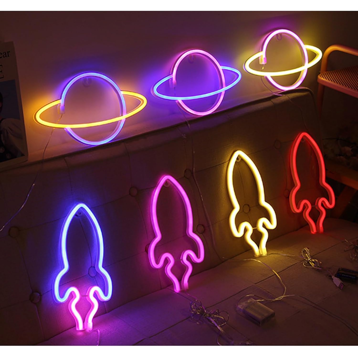 Planet Neon Sign, Night Light Wall Decor for Kids Room Christmas Birthday Wedding Party Decorations, USB/Battery Operated