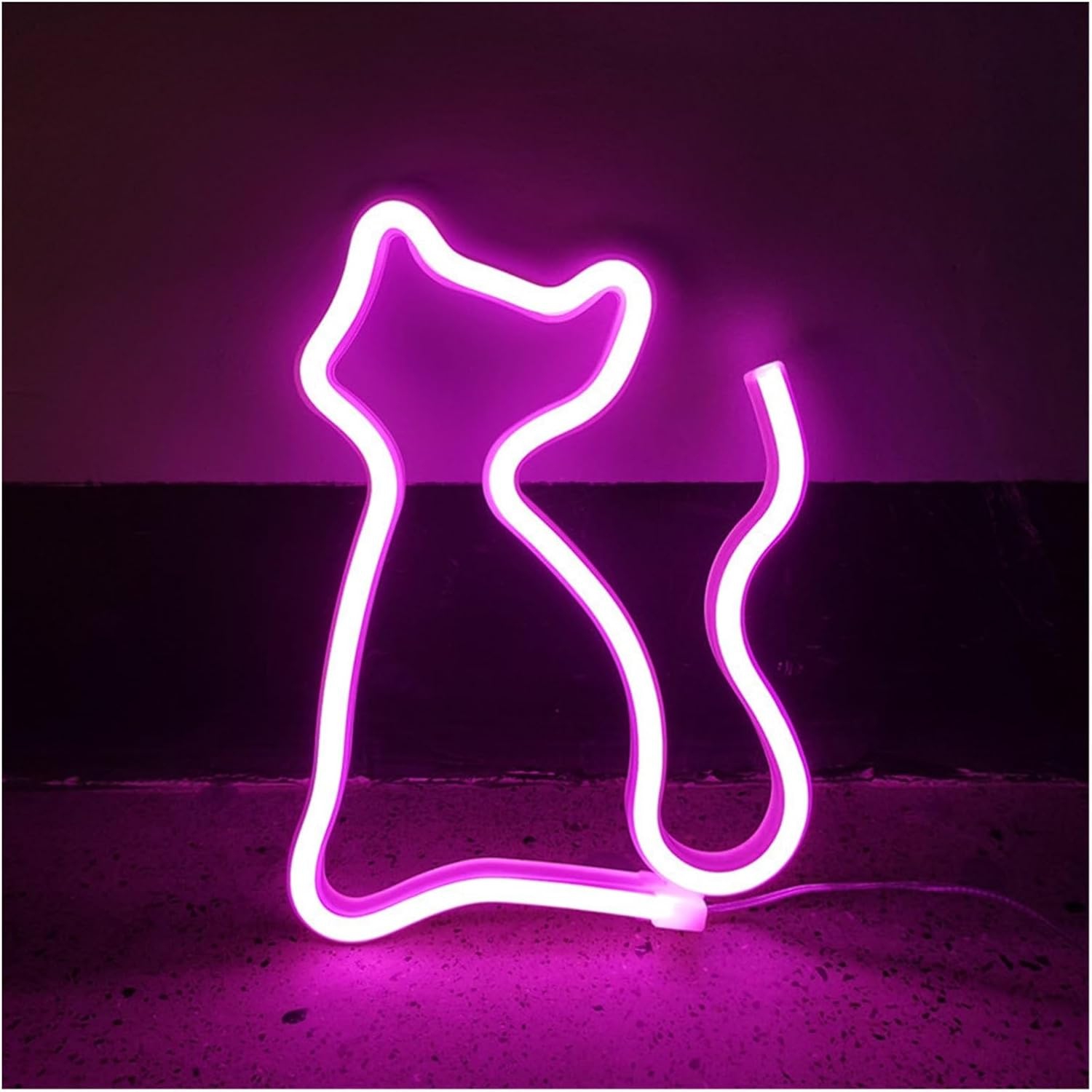 Cute Cat Neon Sign, Pink Neon Sign, USB or Battery Powered LED Light for Kids Room Decor, Ideal Birthday and Christmas Gift