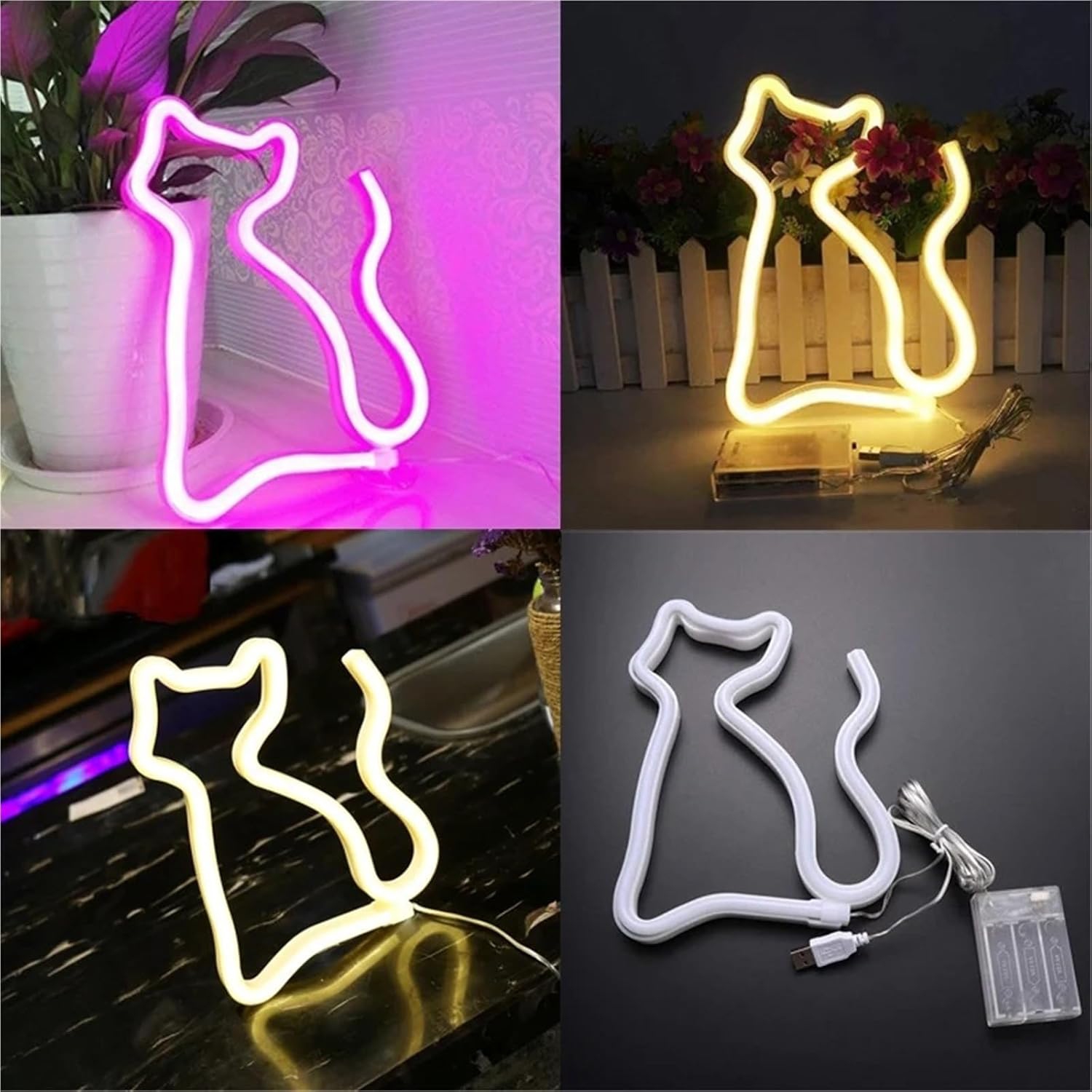 Cute Cat Neon Sign, Pink Neon Sign, USB or Battery Powered LED Light for Kids Room Decor, Ideal Birthday and Christmas Gift