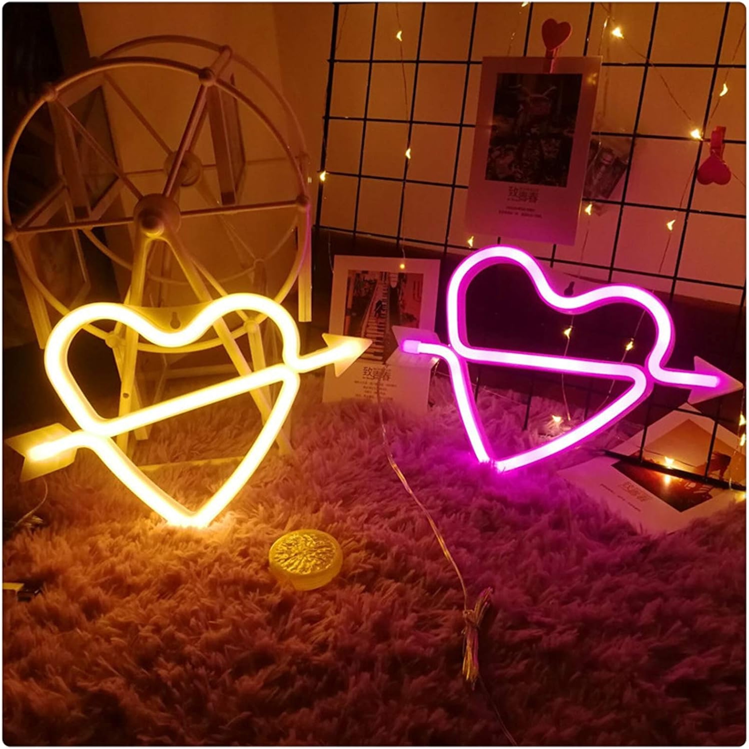 1 lumières de nuit néon en forme de coeur à piles ou lampe murale au néon à commande USB pour Noël Anniversaire fête de mariage Saint-Valentin