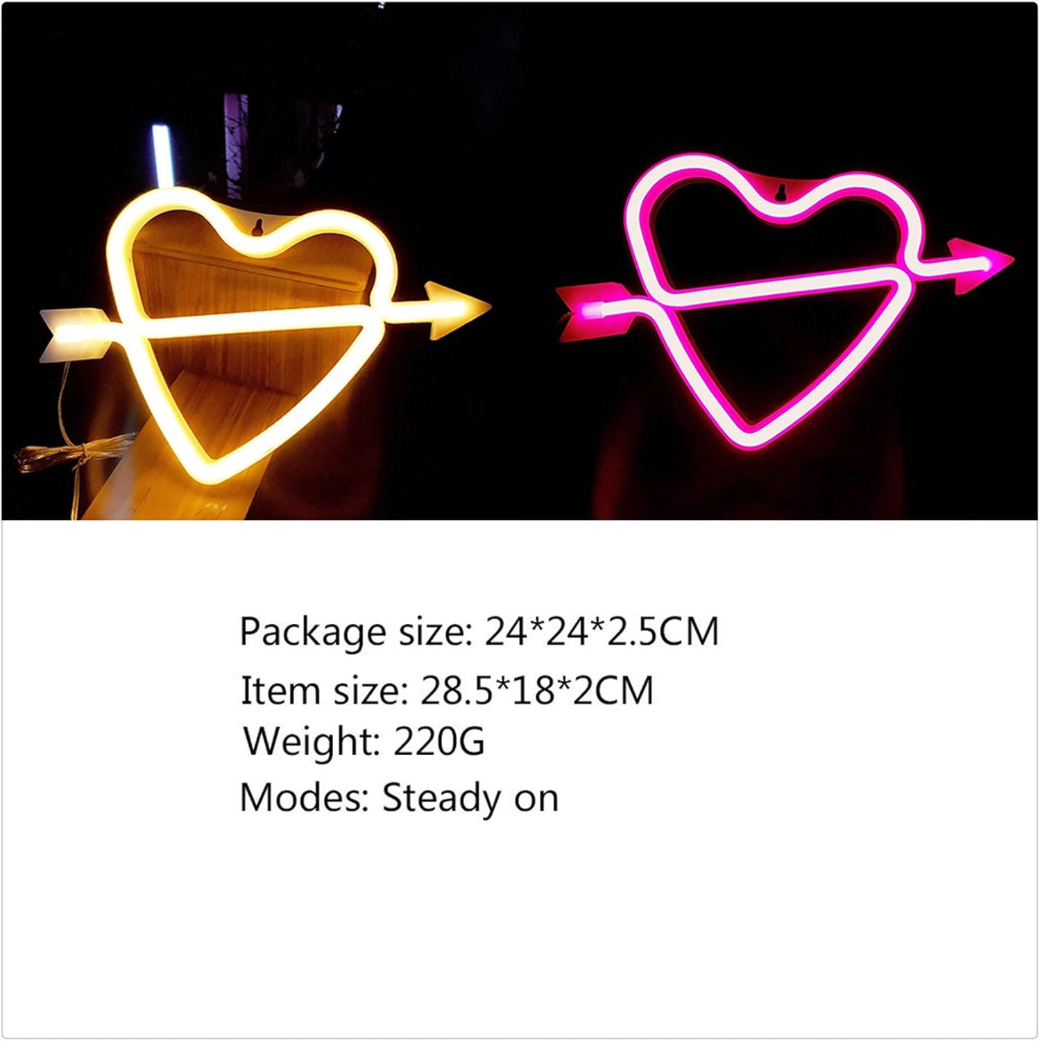 1 lumières de nuit néon en forme de coeur à piles ou lampe murale au néon à commande USB pour Noël Anniversaire fête de mariage Saint-Valentin