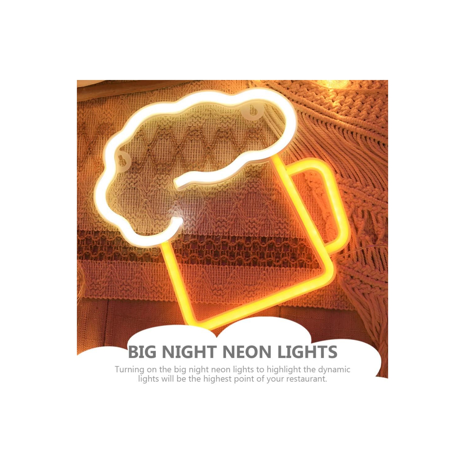 Bère Neon Signs Beer Beer Mug Neon Lights Marquee Light pour Man Cave Bar Nightclub Beach Store Celebration Party Decor, pile ou USB