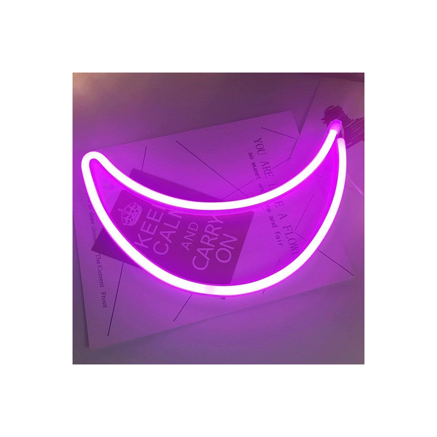 Neon Sign, Moon Neon Sign LED Neon Light Night Lamp USB Battery Powered Led Neon Light Sign Bedroom Wall Decor
