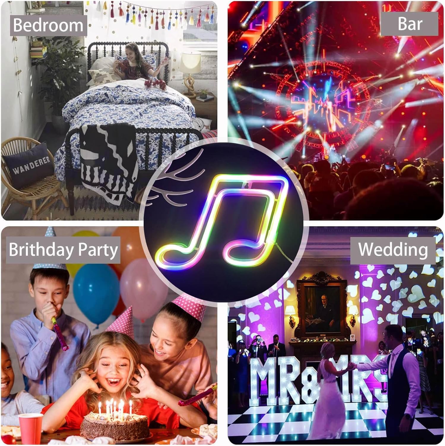 Décoration murale en néon, affiche de musique néon, décoration de pièce en néon avec notes de musique multicolores, décorations d'enseignes à DEL de