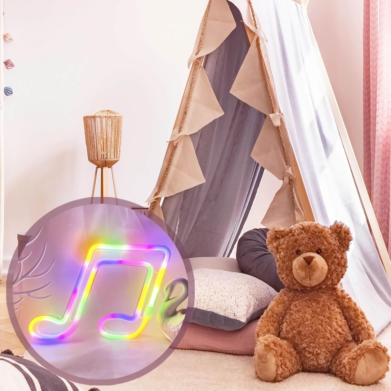 Décoration murale en néon, affiche de musique néon, décoration de pièce en néon avec notes de musique multicolores, décorations d'enseignes à DEL de