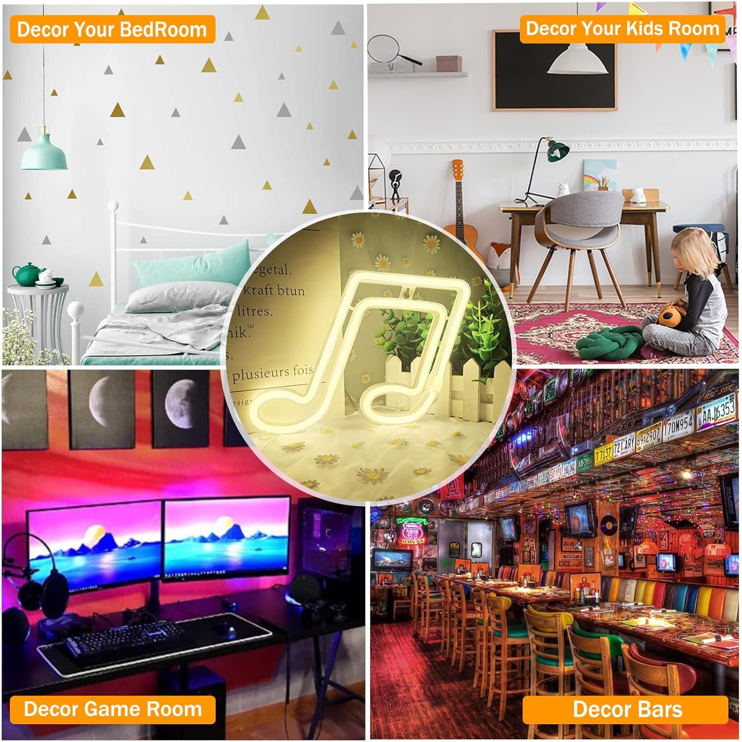 Musical Note Neon Signs LED Neon Light Sign for Wall Decor Led Music Note Shaped Neon Lights Decorative Night Light for Birthday Gift Bedroom Living