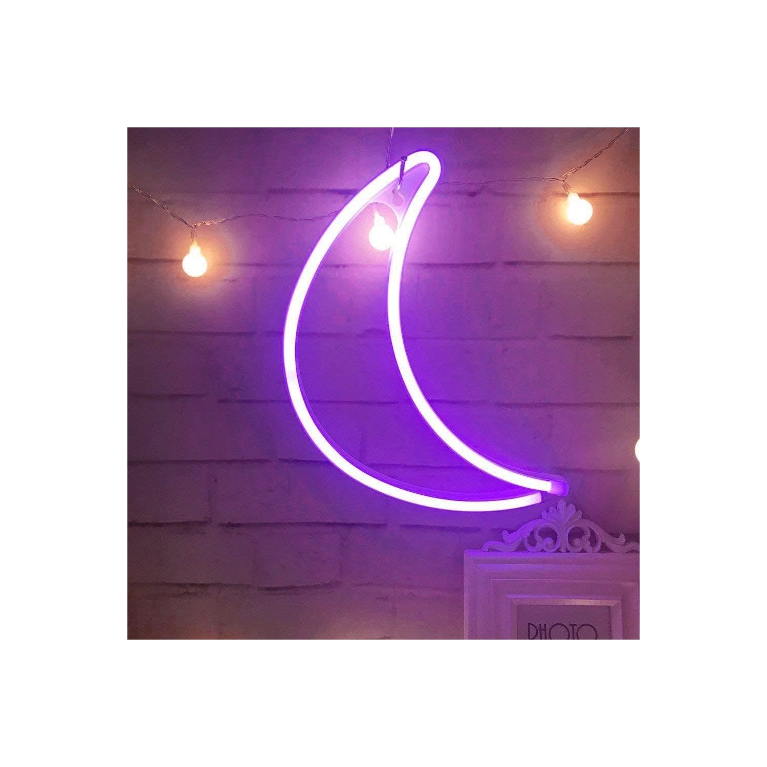 Neon Sign, Moon Neon Sign LED Neon Light Night Lamp USB Battery Powered Led Neon Light Sign Bedroom Wall Decor