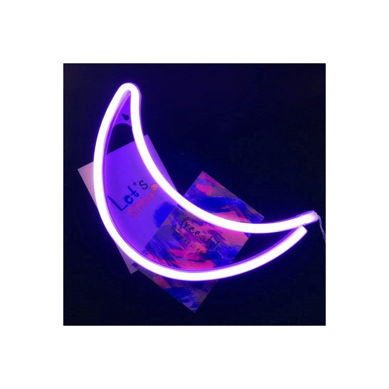 Neon Sign, Moon Neon Sign LED Neon Light Night Lamp USB Battery Powered Led Neon Light Sign Bedroom Wall Decor