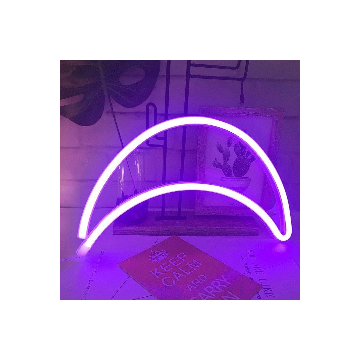 Neon Sign, Moon Neon Sign LED Neon Light Night Lamp USB Battery Powered Led Neon Light Sign Bedroom Wall Decor