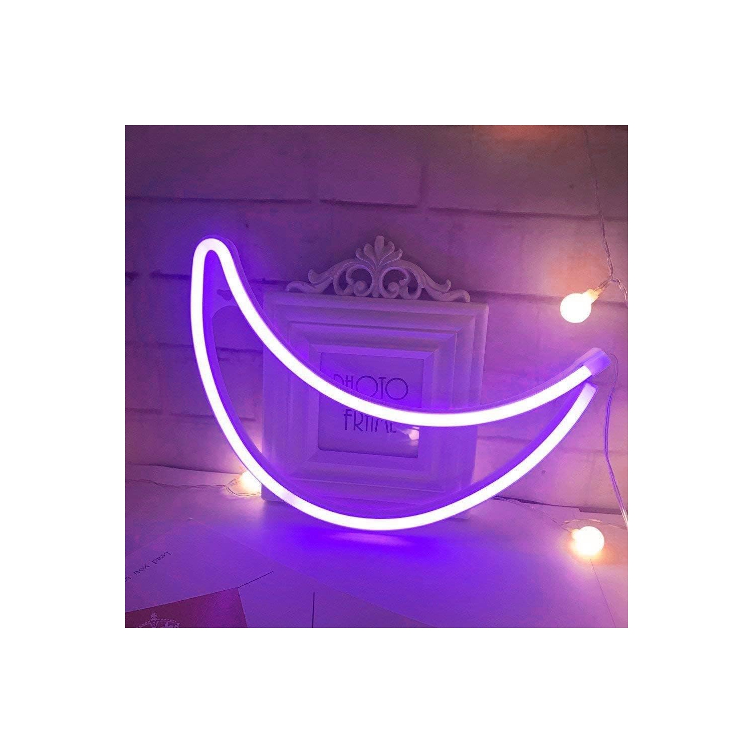 Neon Sign, Moon Neon Sign LED Neon Light Night Lamp USB Battery Powered Led Neon Light Sign Bedroom Wall Decor