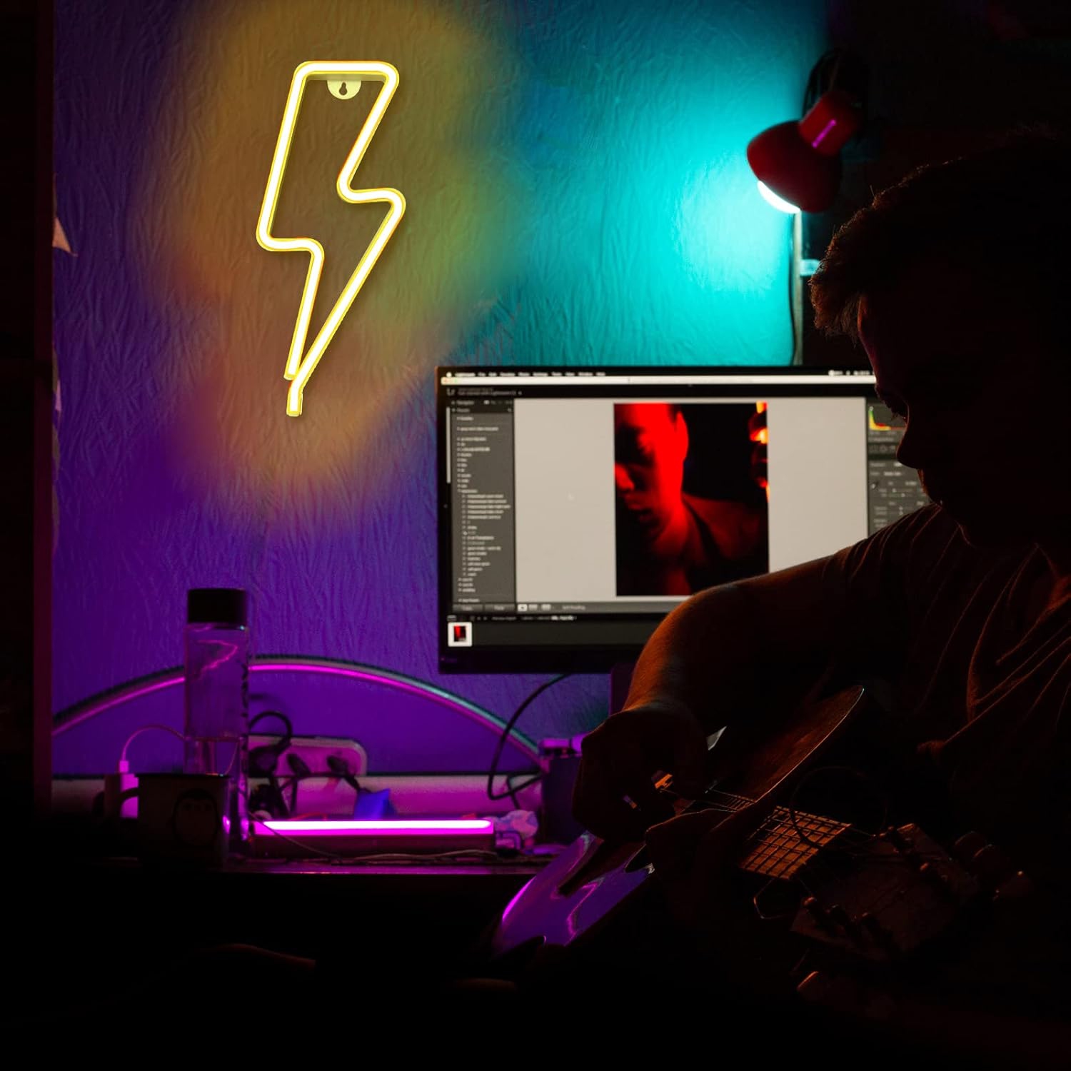 Affiche néon 1 pièces Neon Signs Lightning Bolt pour décoration murale, pile ou panneau néon à DEL alimenté par USB