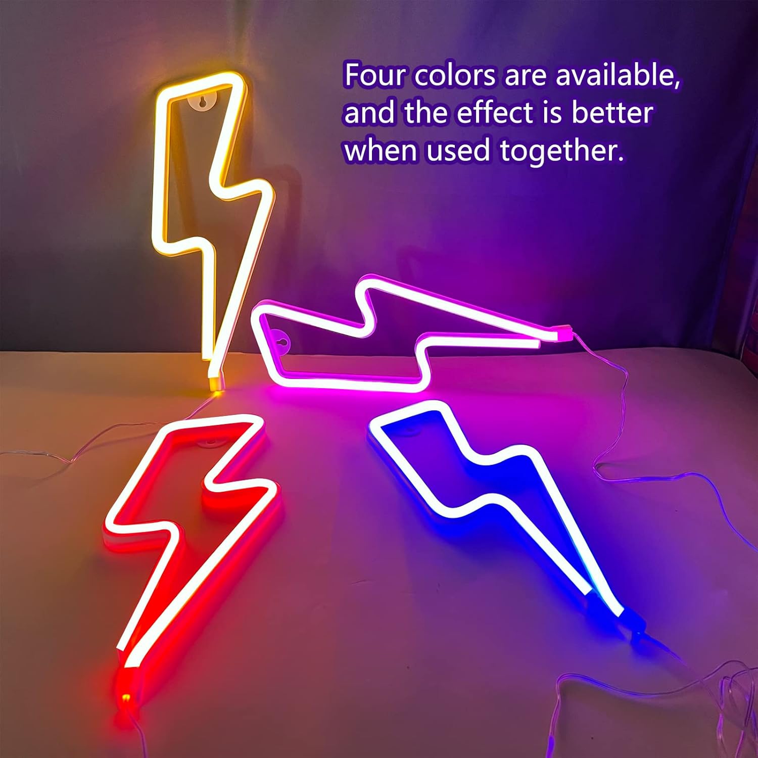 Affiche néon 1 pièces Neon Signs Lightning Bolt pour décoration murale, pile ou panneau néon à DEL alimenté par USB