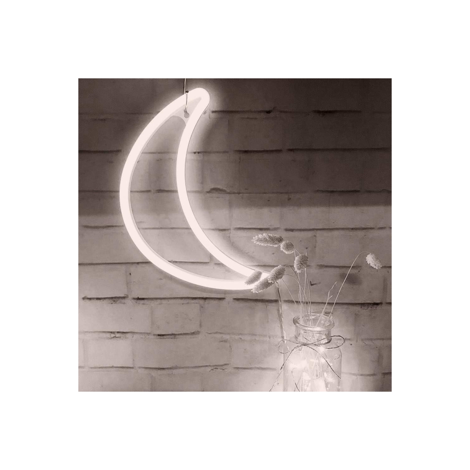 Neon Sign, Moon Neon Sign LED Neon Light Night Lamp USB Battery Powered Led Neon Light Sign Bedroom Wall Decor