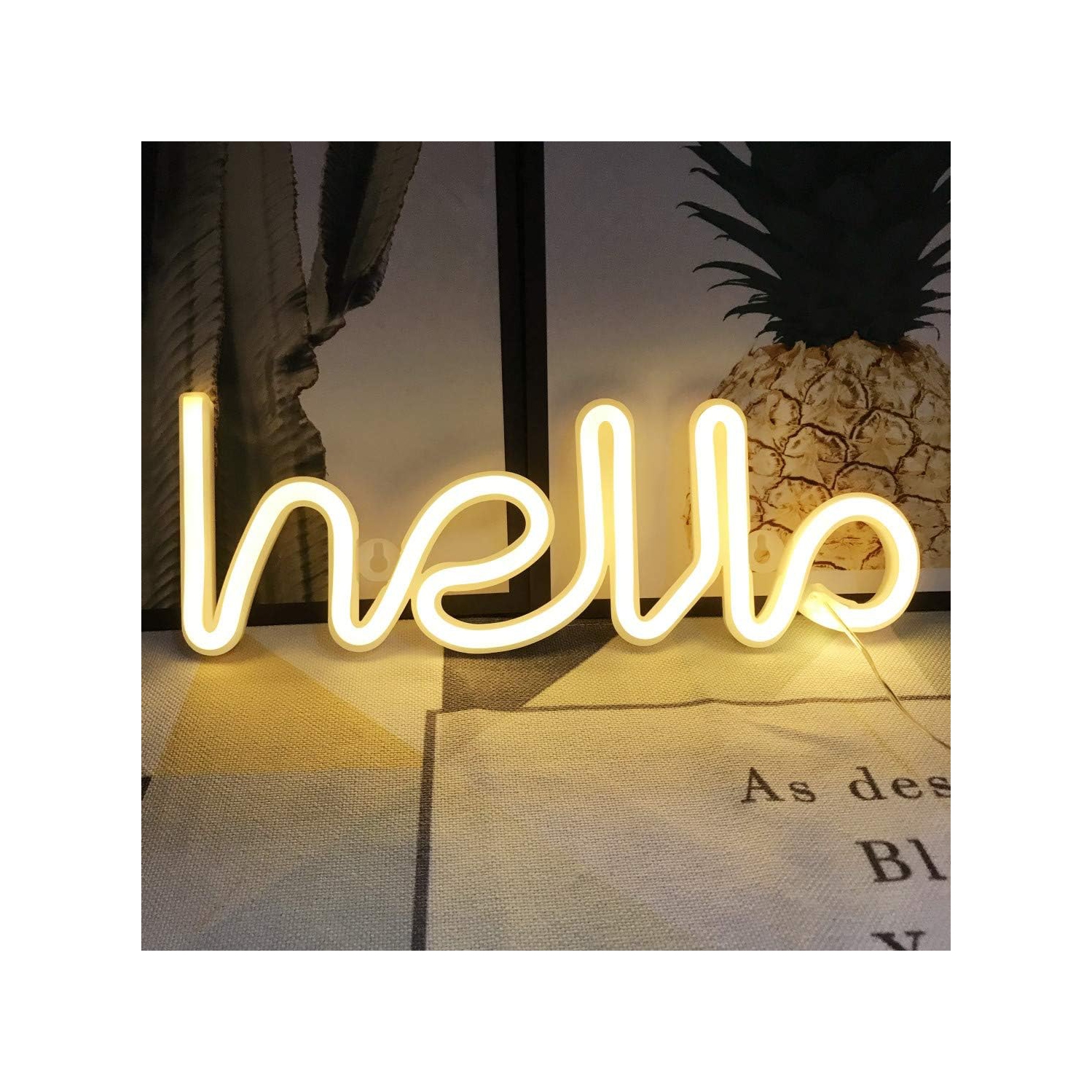 Lumière néon,Panneau de mot au néon à DEL Hello Neon Letters Light Art, enseignes marquises/décoration murale pour Noël, fête d'anniversaire, chambre