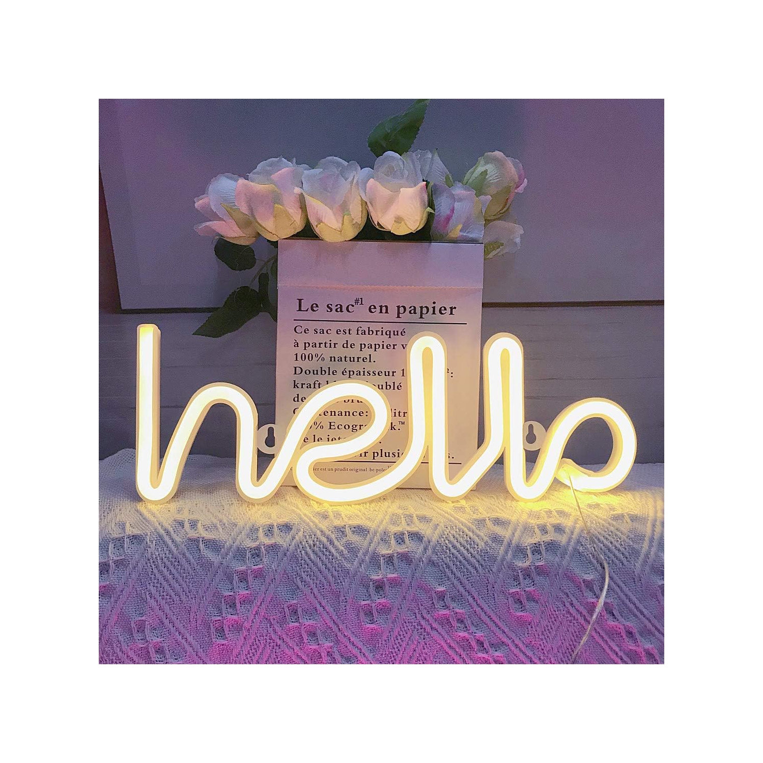 Lumière néon,Panneau de mot au néon à DEL Hello Neon Letters Light Art, enseignes marquises/décoration murale pour Noël, fête d'anniversaire, chambre