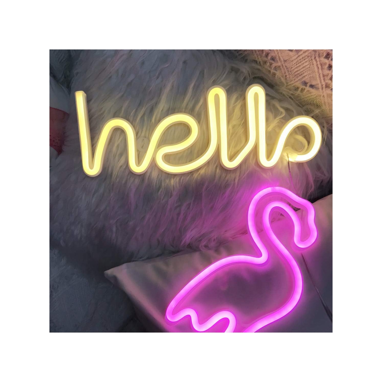 Lumière néon,Panneau de mot au néon à DEL Hello Neon Letters Light Art, enseignes marquises/décoration murale pour Noël, fête d'anniversaire, chambre