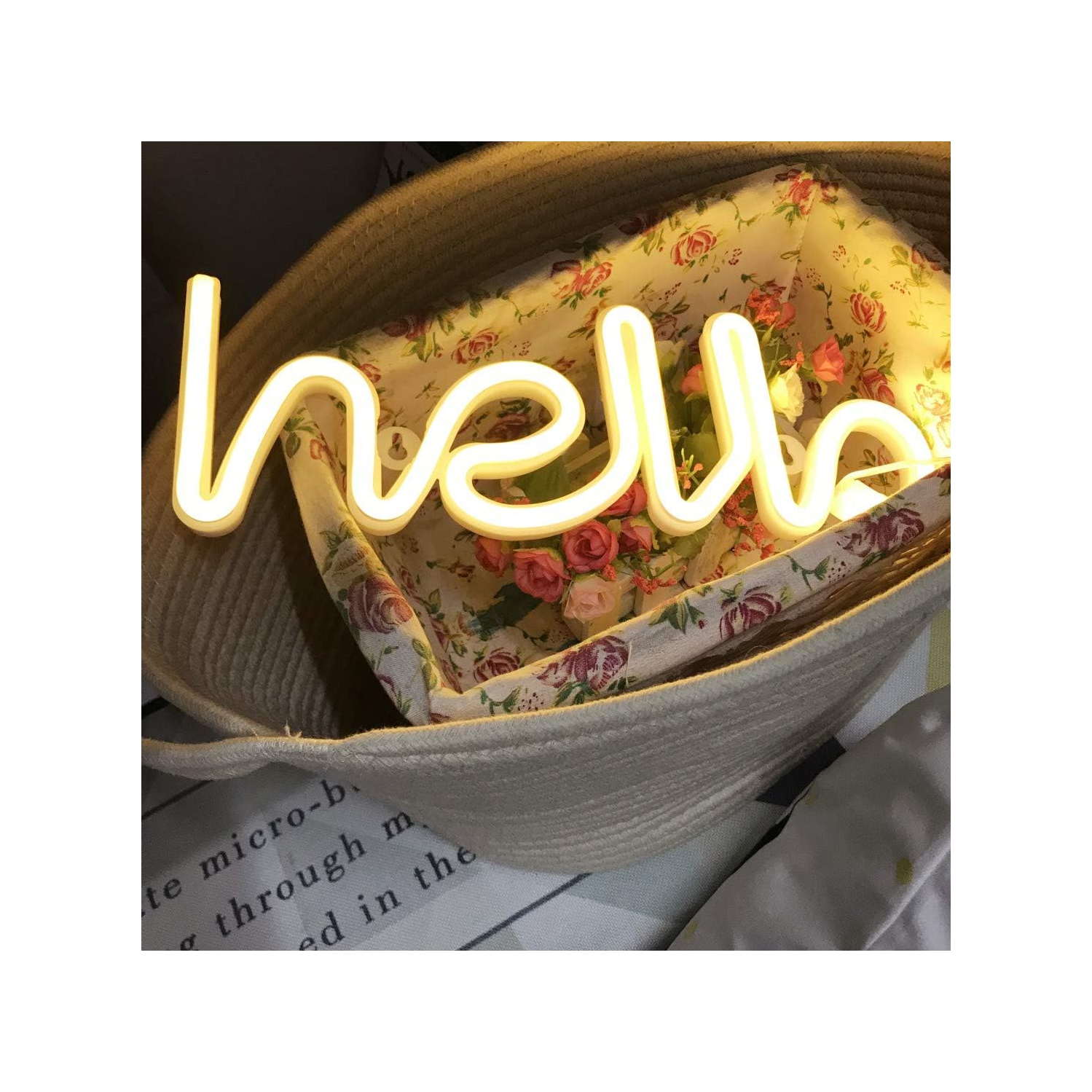 Lumière néon,Panneau de mot au néon à DEL Hello Neon Letters Light Art, enseignes marquises/décoration murale pour Noël, fête d'anniversaire, chambre