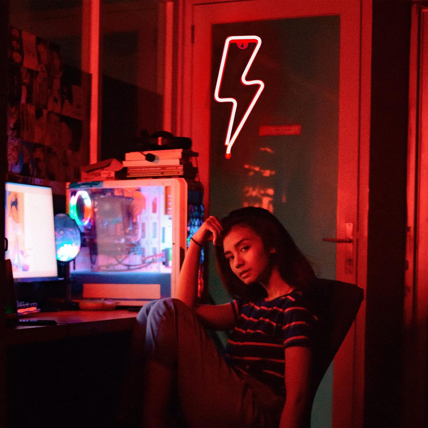 Affiche néon 1 pièces Neon Signs Lightning Bolt pour décoration murale, pile ou panneau néon à DEL alimenté par USB