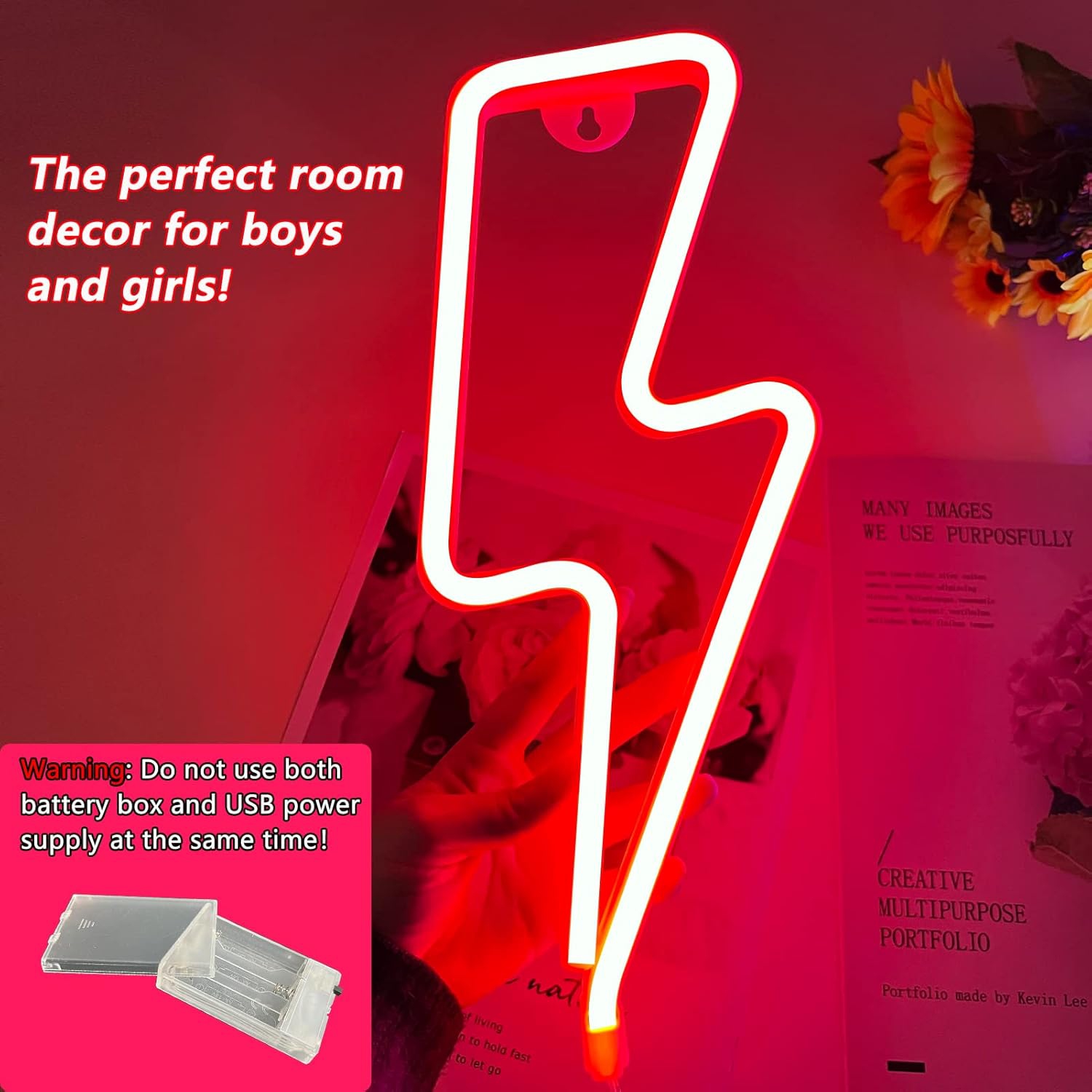 Affiche néon 1 pièces Neon Signs Lightning Bolt pour décoration murale, pile ou panneau néon à DEL alimenté par USB