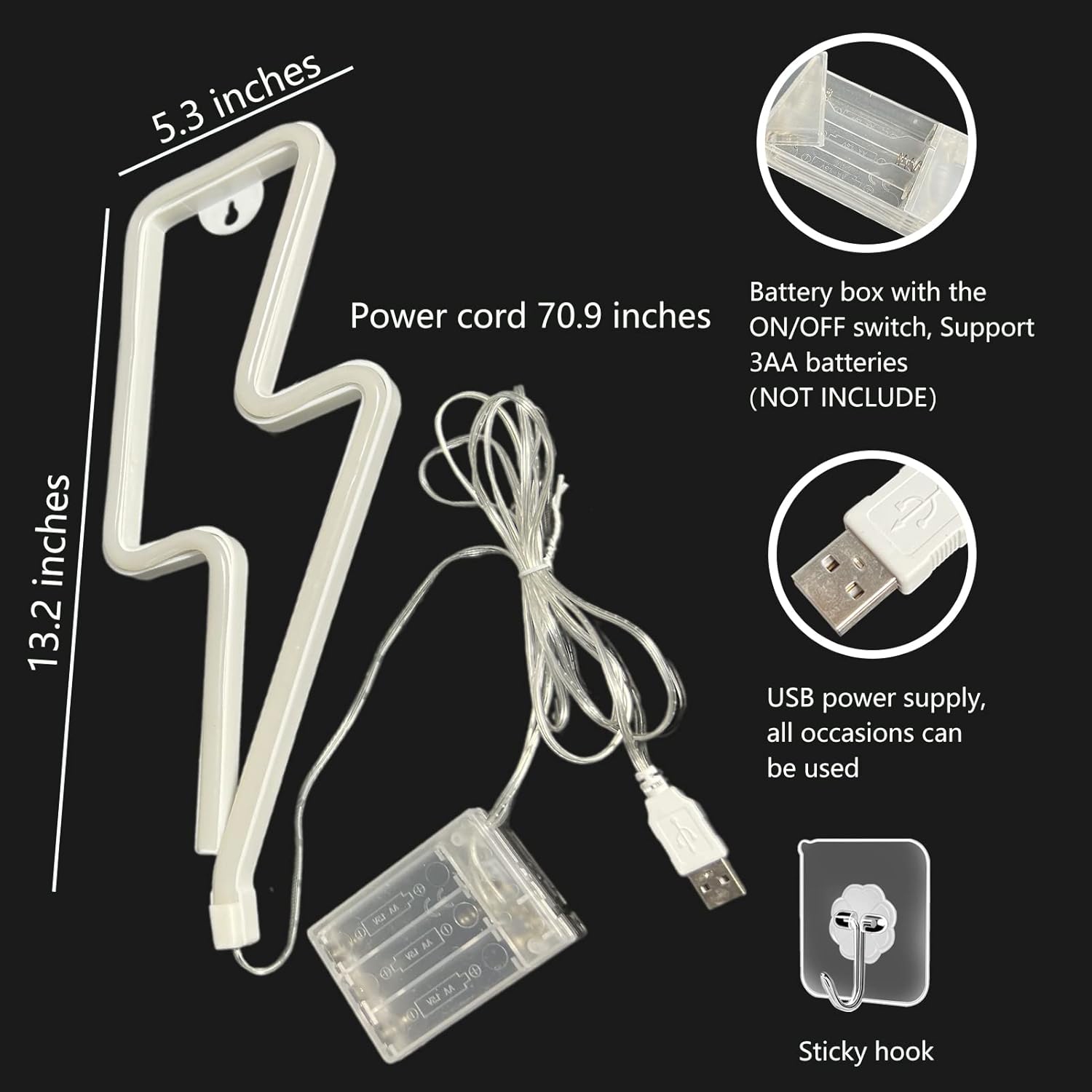 Affiche néon 1 pièces Neon Signs Lightning Bolt pour décoration murale, pile ou panneau néon à DEL alimenté par USB