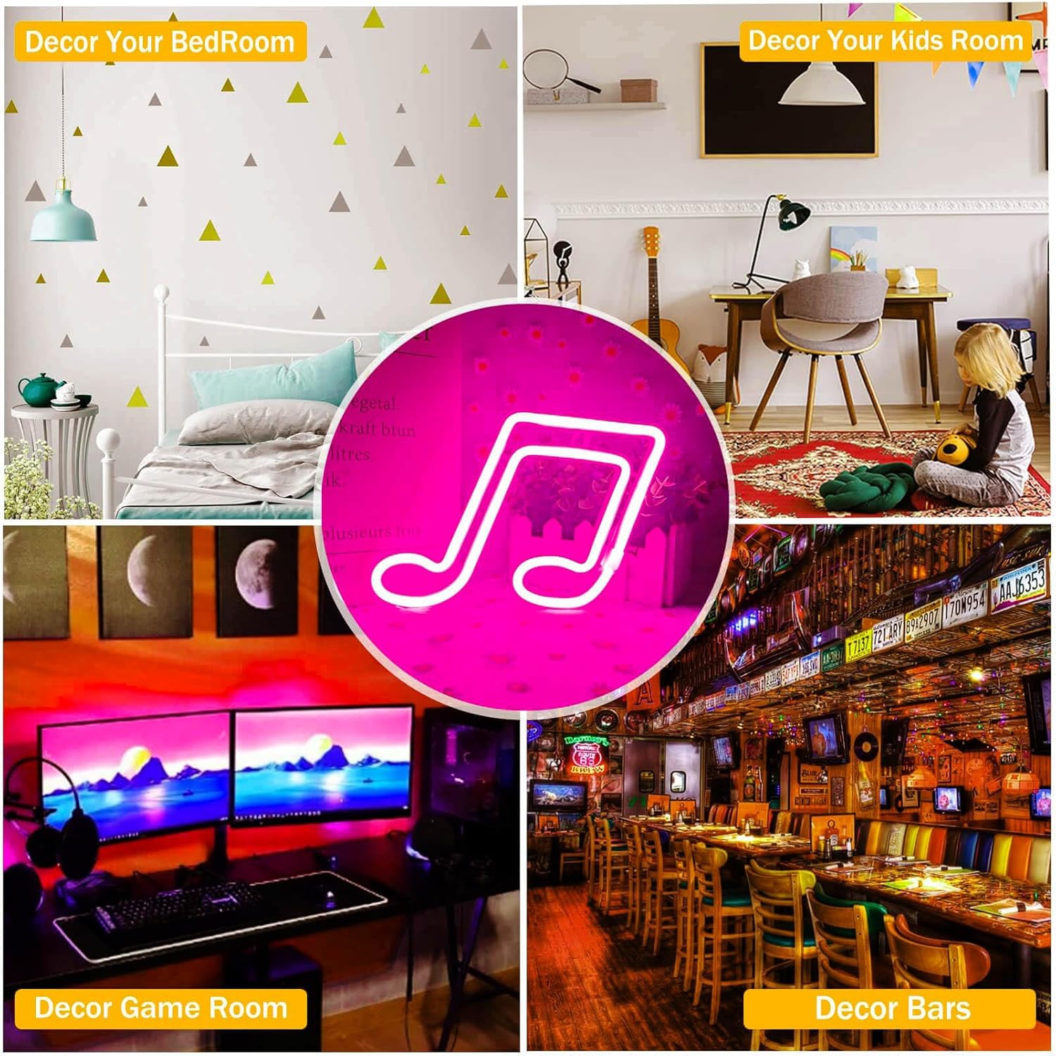 Note de musique Affiche néon LED Décoration murale Lampe de nuit au néon Pile ou Lumière au néon LED alimentée par USB Affiches néon en forme de