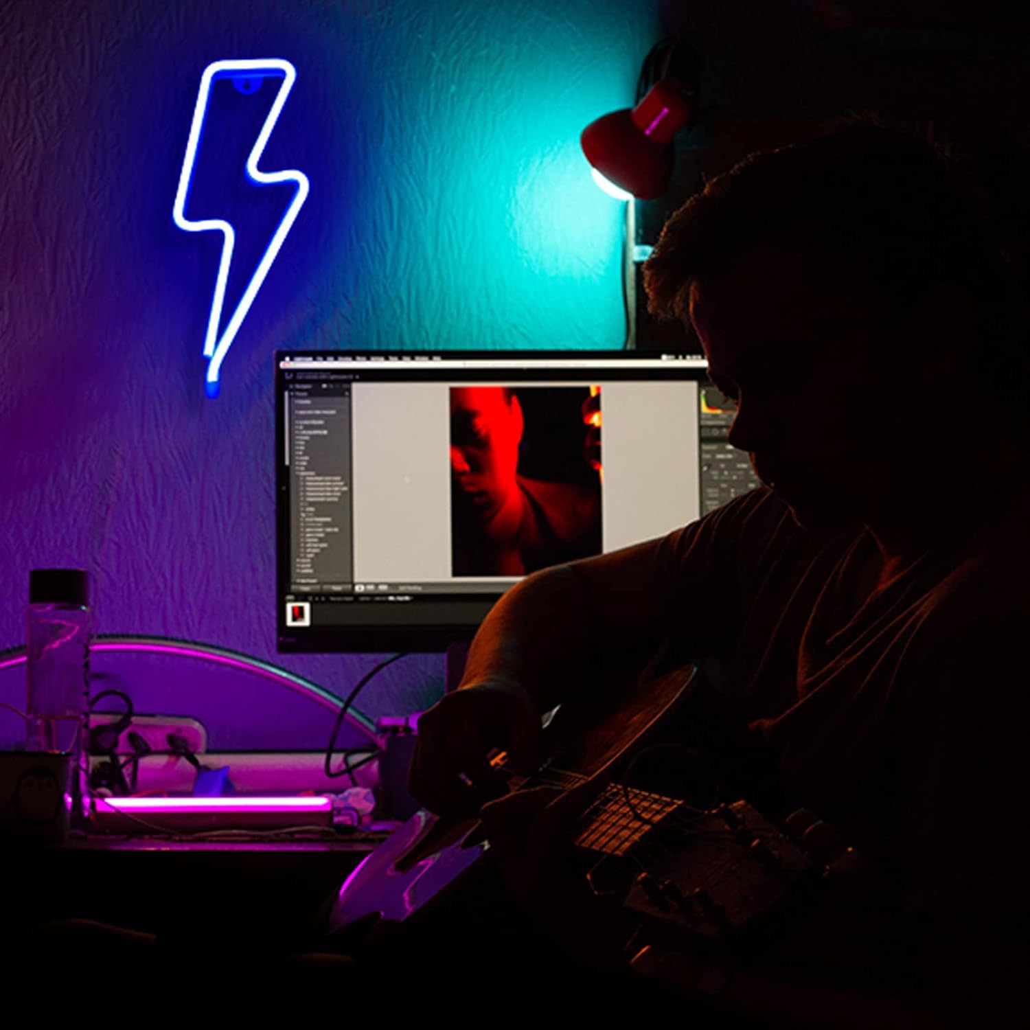 Affiche néon 1 pièces Neon Signs Lightning Bolt pour décoration murale, pile ou panneau néon à DEL alimenté par USB