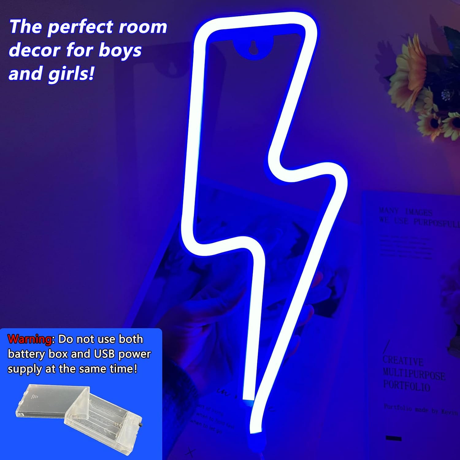 Affiche néon 1 pièces Neon Signs Lightning Bolt pour décoration murale, pile ou panneau néon à DEL alimenté par USB