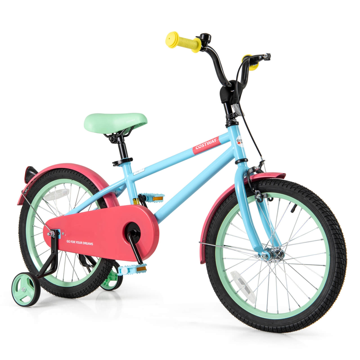 Costway 18" Kids Bike with Adjustable Saddle Handlebar Removable Training Wheels Handbrake