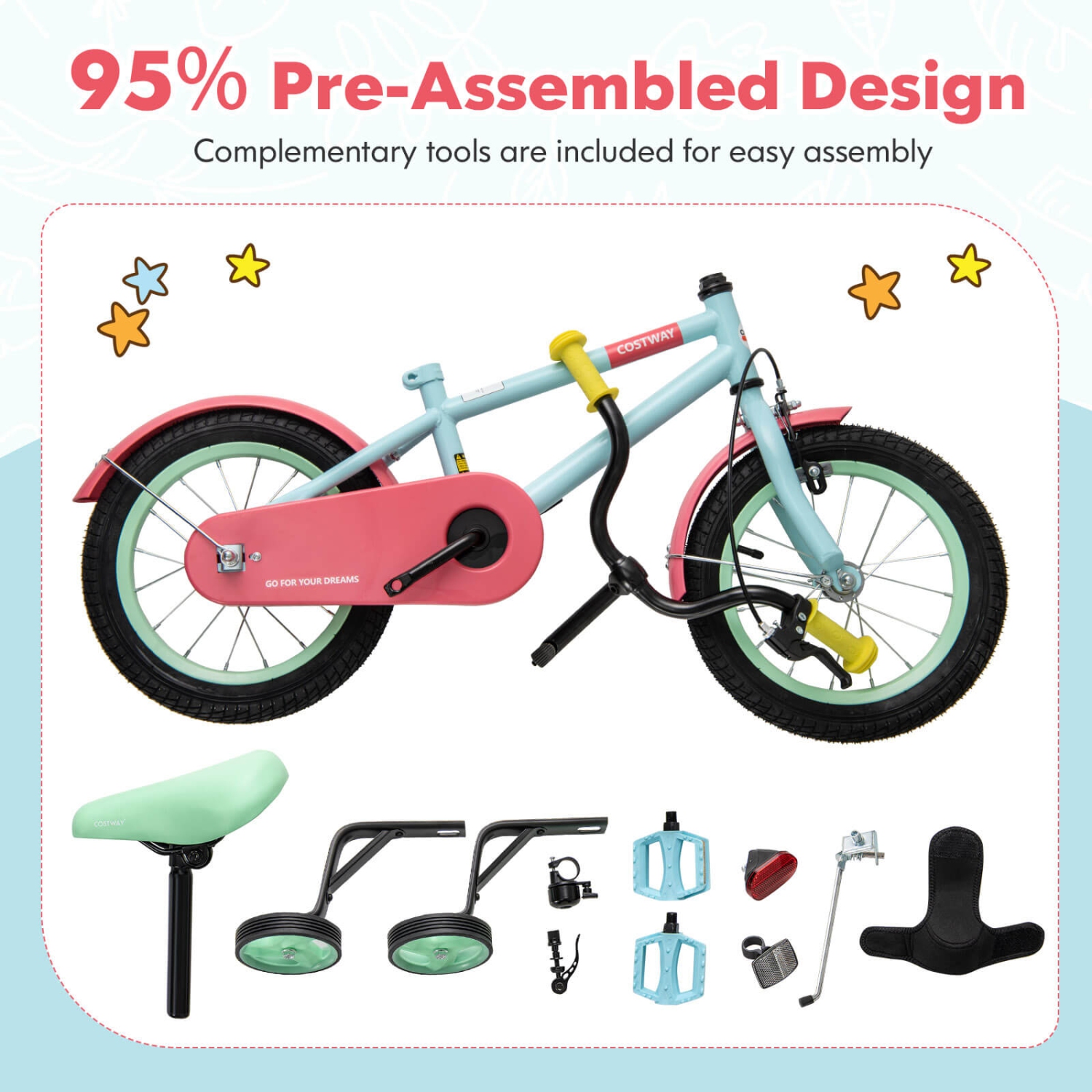 Costway 18" Kids Bike with Adjustable Saddle Handlebar Removable Training Wheels Handbrake