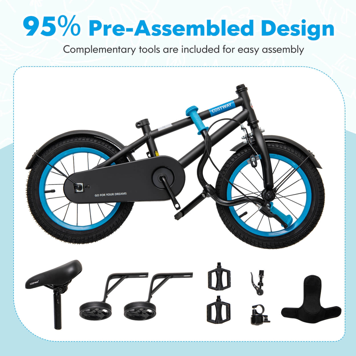Costway 14" Kids Bike with Adjustable Saddle Handlebar Removable Training Wheels Handbrake