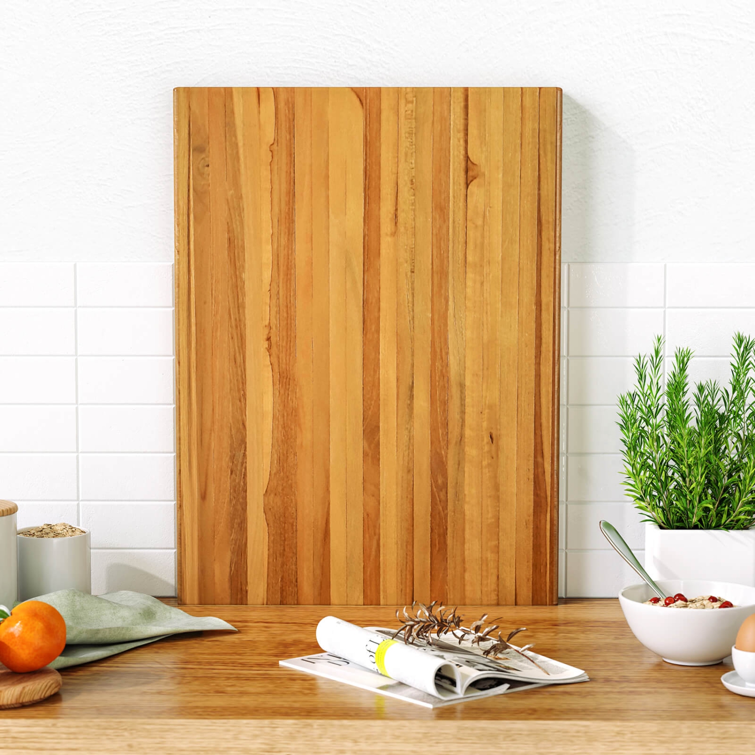 Costway Teak Wood Cutting Board Extra Large 24" Reversible Cutting Board with Handle