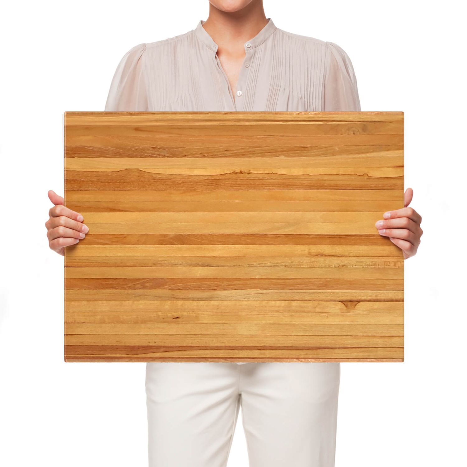 Costway Teak Wood Cutting Board Extra Large 24" Reversible Cutting Board with Handle