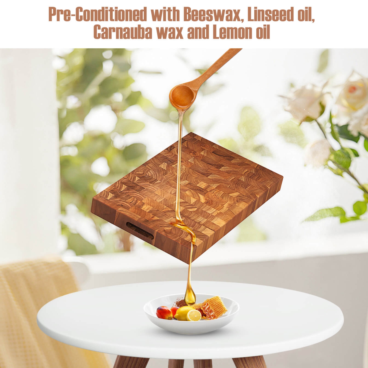 Planche à découper en teck de 18&nbsp;po avec poignée de Costway