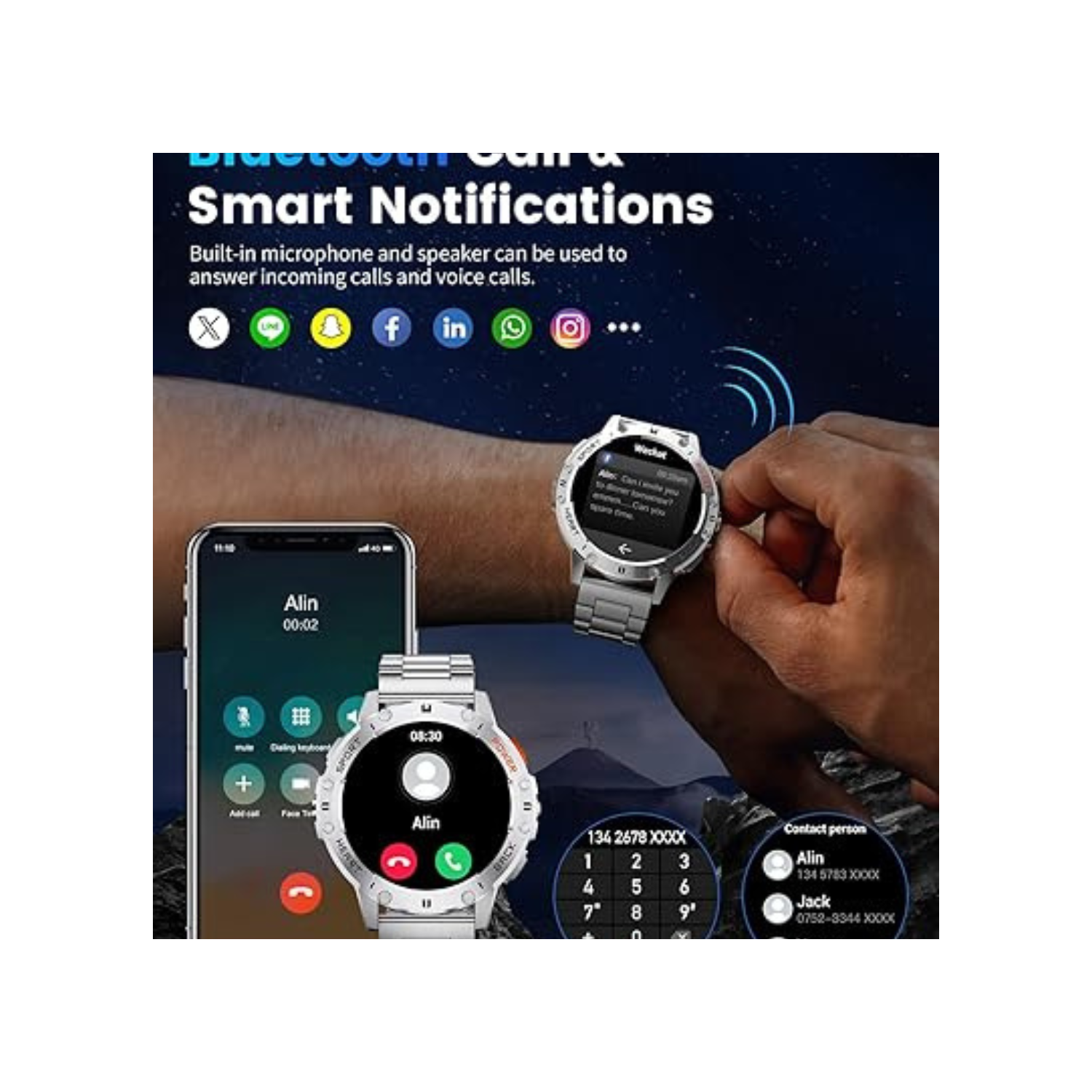LIGE Military Smart Watch with Bluetooth Call,1.43" HD AMOLED Fitness Tracker with IP68 Waterproof 100+Sports Modes for Android iOS, 530mAh