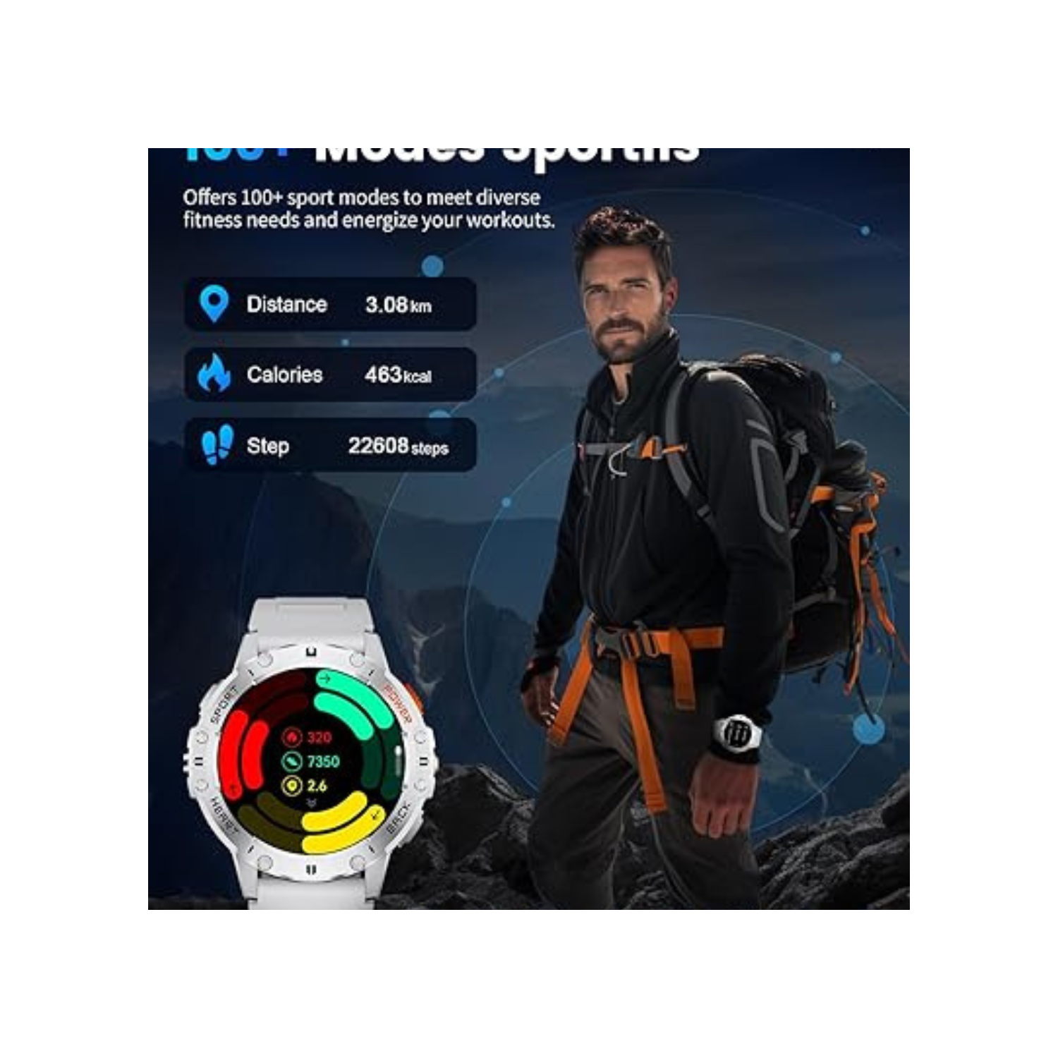 LIGE Military Smart Watch with Bluetooth Call,1.43" HD AMOLED Fitness Tracker with IP68 Waterproof 100+Sports Modes for Android iOS, 530mAh