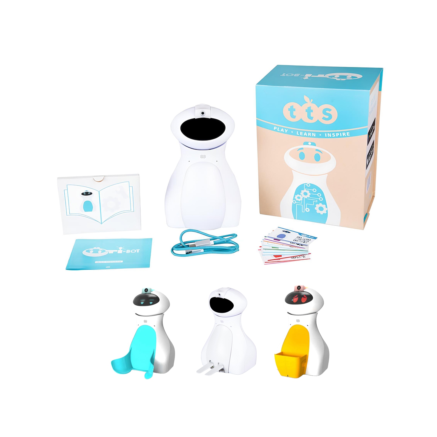 TTS Oti-Bot Coding Robot with 1 Pusher Tummy, 1 Basket Tummy and 1 Forklift Bundle Pack, Learning Robot Programming Robotics, STEAM Robotics