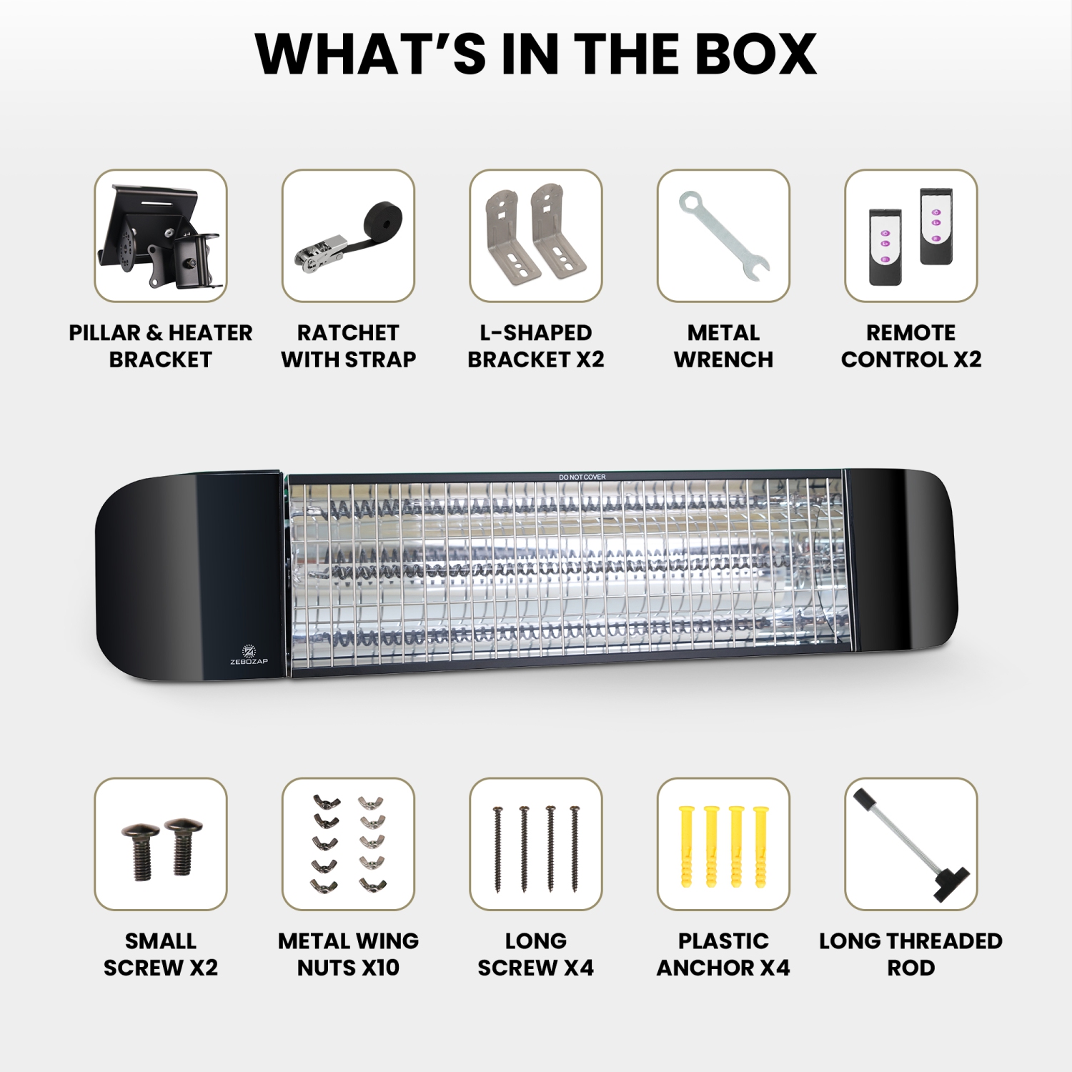 Radiateur de patio électrique à infrarouge ZeboZap KDHT1500 avec courroie à poteau | Chaufferette extérieure murale pour abri de jardin,