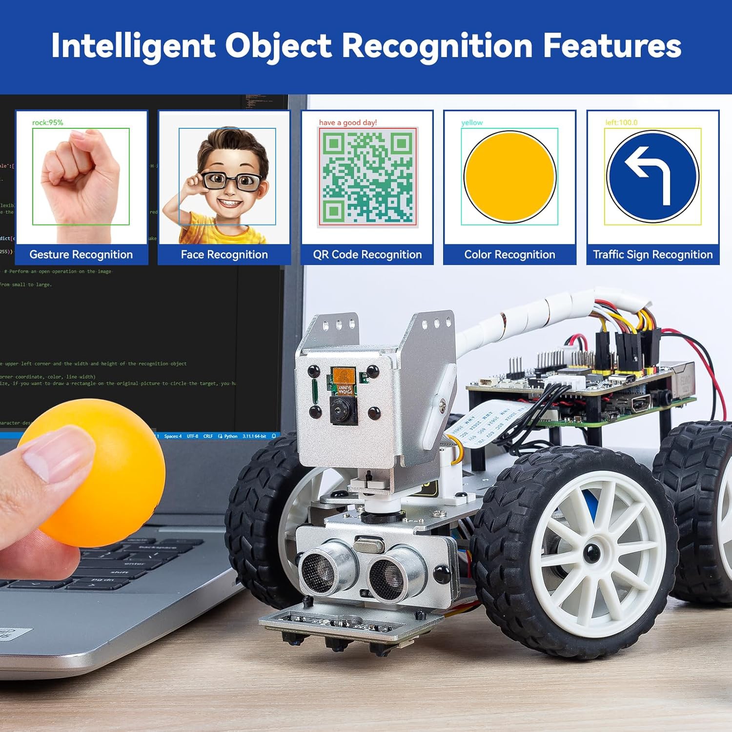 Ensemble de robot vidéo intelligent PiCar-X de SunFounder pour 2&nbsp;B 3&nbsp;B+ 3&nbsp;B de Raspberry Pi 4&nbsp;B CN0351D
