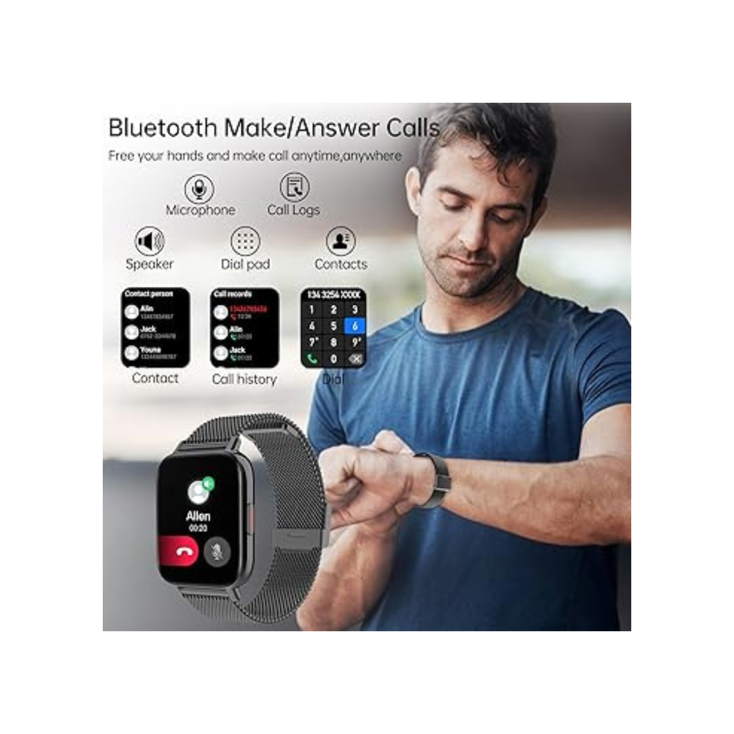 Smart Watch for Men Women,1.85" HD Fitness Activity Tracker with Bluetooth Call,IP68 Waterproof with Heart Rate Sleep Monitor,100 Sport Modes Counter