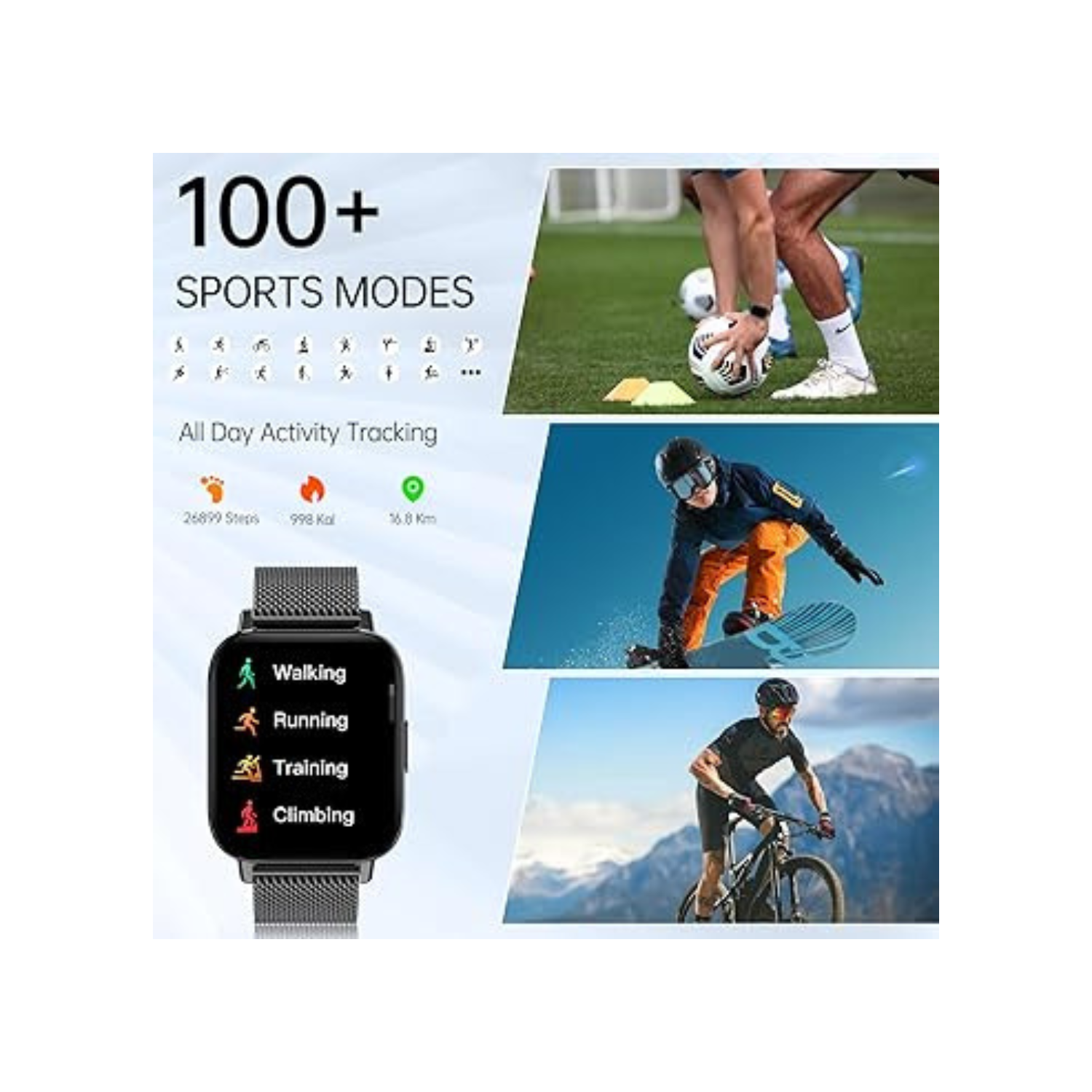 Smart Watch for Men Women,1.85" HD Fitness Activity Tracker with Bluetooth Call,IP68 Waterproof with Heart Rate Sleep Monitor,100 Sport Modes Counter